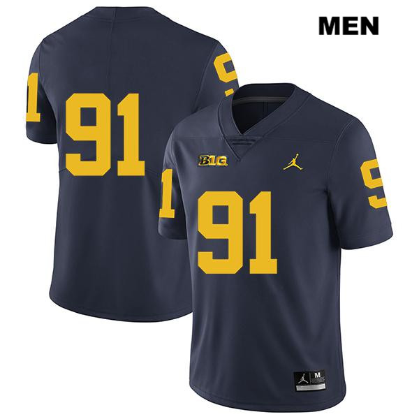 Men's NCAA Michigan Wolverines Taylor Upshaw #91 No Name Navy Jordan Brand Authentic Stitched Legend Football College Jersey XI25H50RI